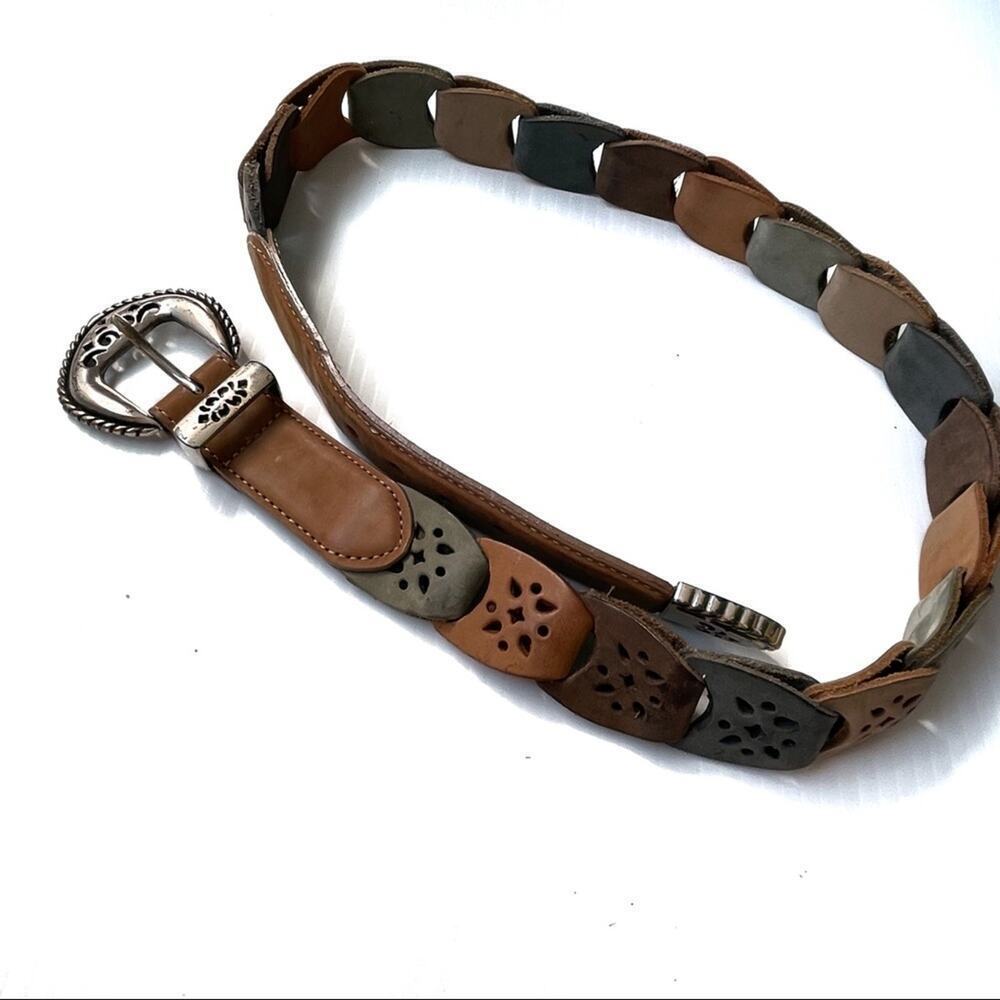 Brighton multicolored leather belt silver colored buckle and hardware